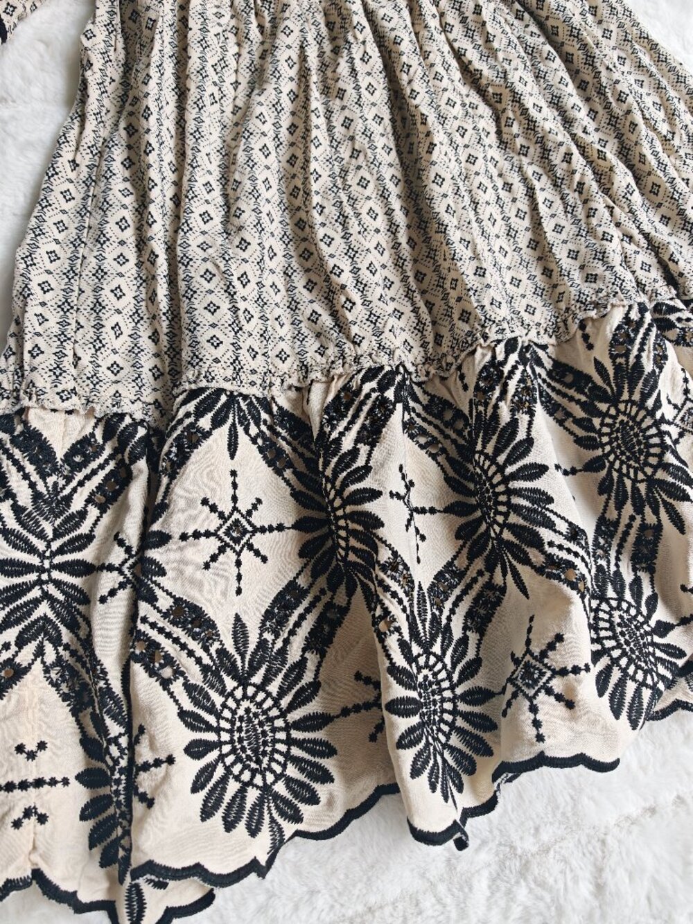 Tribal Femme French Oak Embroidered Mini Dress 2-Way Wear Boho Smocked Dress L - Picture 6 of 15